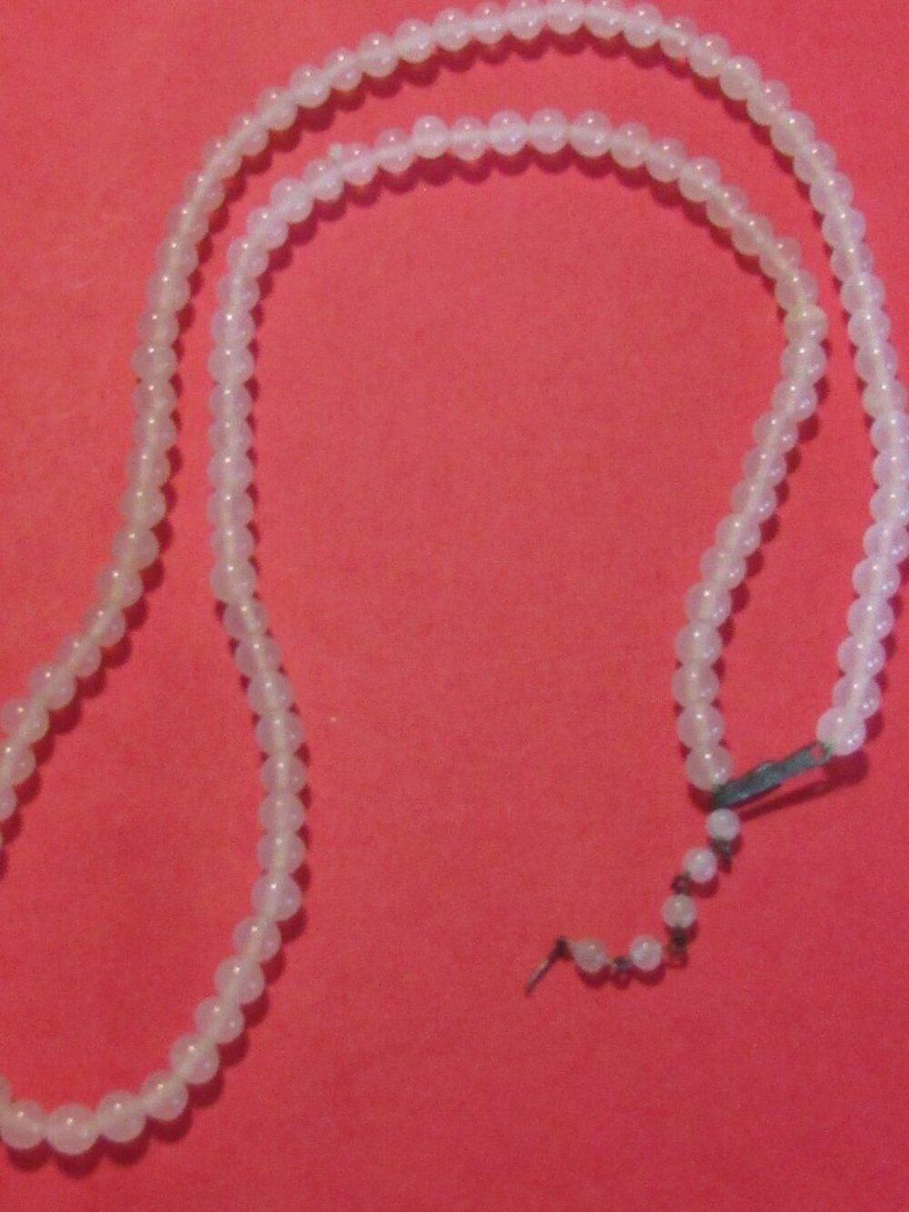 Vintage Signed JAPAN Long 33" Cloudy White Glass Beaded NECKLACE w/Feather/Frond